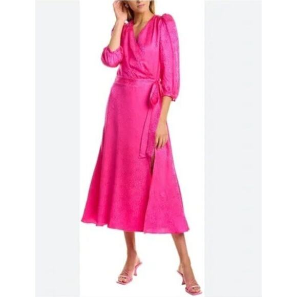 OLIVIA RUBIN Sz US Pink Silk Paloma Wrap Effect Midi Dress